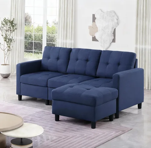 Vista 20 de Sofá modular de 55 pulgadas con otomana móvil, sofá de 2 asientos para espacios pequeños, sofá de nube en forma de L, sofá modular pequeño para sala
