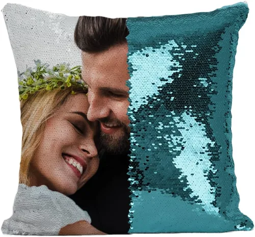 Vista 6 de Fundas de almohada personalizadas con lentejuelas y fotos, funda de sirena personalizada con tu foto, cojín decorativo reversible mágico