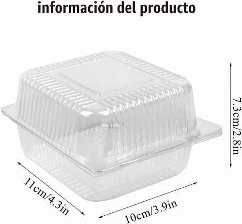 Vista 2 de 100 unidades de 5 x 5 pulgadas Clamshell bandeja para llevar recipientes de plástico con bisagras para alimentos, caja de comida desechable