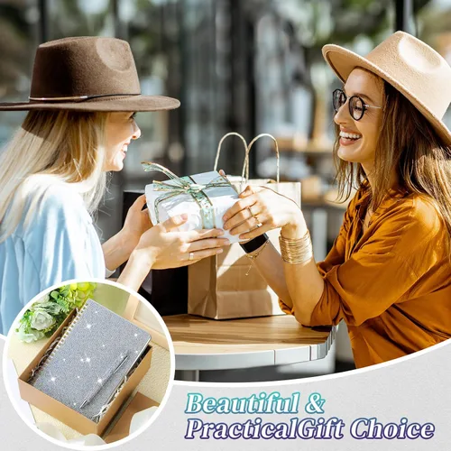 Vista 6 de Jetec 2 cuadernos con diamantes de imitación en espiral y juegos de bolígrafos de cristal y diario, cuaderno de viaje con diamantes para mujeres