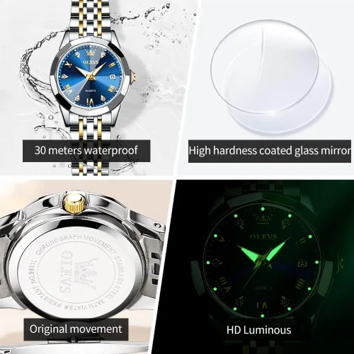 Vista 5 de OLEVS Reloj de pulsera para mujer, pequeño reloj de pulsera de acero inoxidable para mujer, reloj analógico de cuarzo para mujer