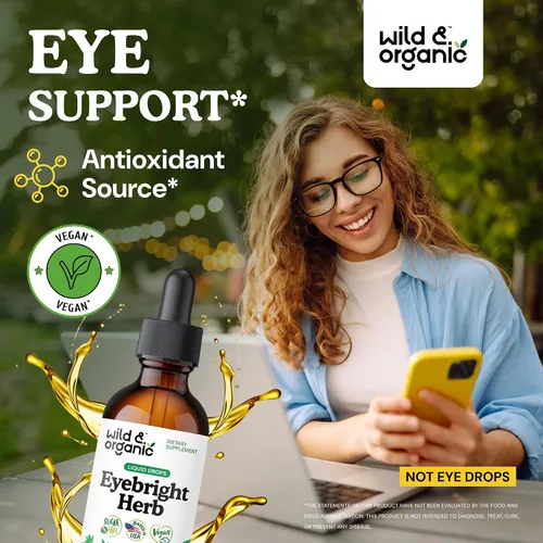 Vista 2 de Wild & Organic Eyebright - Tintura de hierbas - Soporte para los ojos con suplemento Eyebright - Gotas líquidas de extracto de eufrasia dietética
