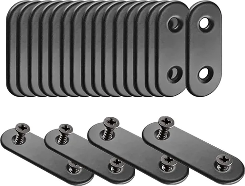 Vista 5 de Soporte recto plano negro, 20 soportes de metal para reparación de esquinas rectas con 48 tornillos