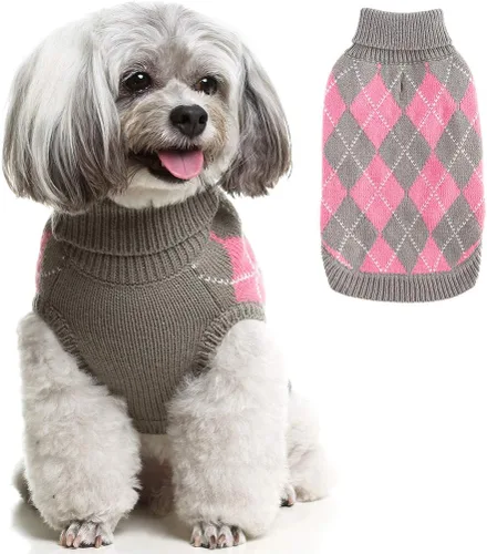 Vista 9 de PAWCHIE - Suéter para perro con agujero para correa para perros pequeños, clásico suéter de punto con cuello alto para clima frío, suéter de punto a