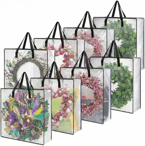 Vista 8 de 8 bolsas transparentes de almacenamiento de coronas de 26 pulgadas, contenedor de guirnaldas, guirnalda de puertas, soporte de almacenamiento de Gris