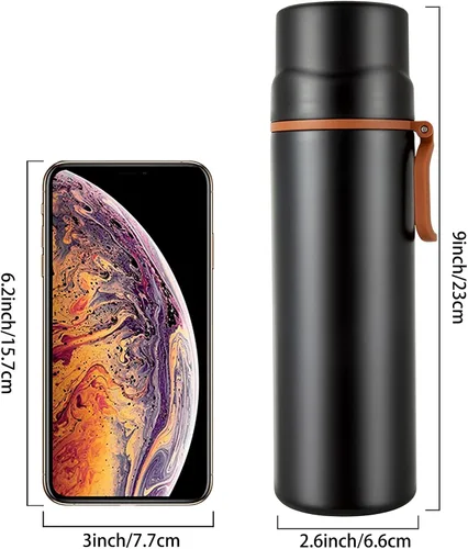 Vista 2 de Botella de agua aislada, taza de café al vacío de acero inoxidable con asa, taza de viaje deportiva de doble pared con tapa a prueba de fugas