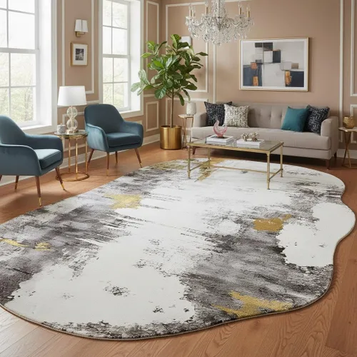 Vista 19 de Alfombra moderna con forma abstracta beige para sala de estar, dormitorio, comedor, contemporánea, lavable, de 2 x 3 pulgadas, decoración
