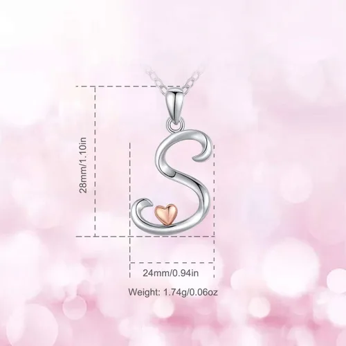 Vista 9 de CELESTIA Collares con iniciales de plata de ley 925, 26 letras con corazón de oro rosa, cadena de 18 pulgadas
