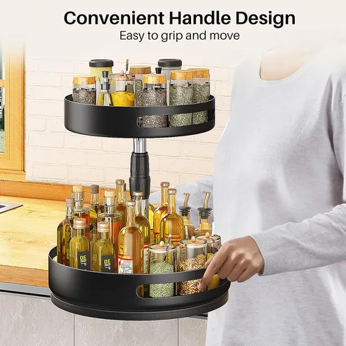 Vista 11 de Organizador Lazy Susan para Especias con Estante - Organizador de Especias Ajustable en Altura de 2 Niveles para Gabinete, Organizador de Especias