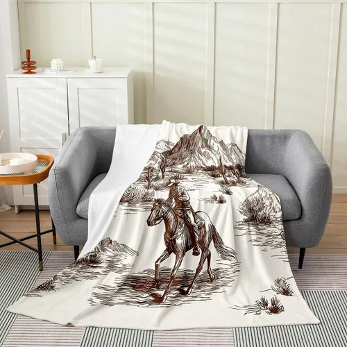 Vista 18 de Erosebridal Manta de vaquero occidental de 40 x 50 pulgadas, diseño del desierto americano del salvaje oeste americano, ilustración dibujada a mano