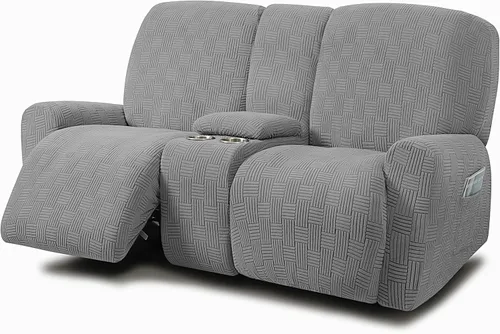 Vista 8 de ULTICOR - Juego de 8 fundas para sofá reclinable de jacquard, fundas elásticas para sofá reclinable para 3 cojines, gruesas, suaves, lavables