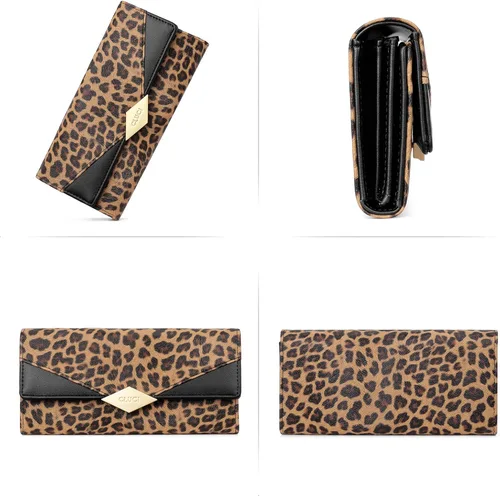Vista 5 de Cartera de cuero suave para mujer, con tres pliegues y organizador de tarjetas