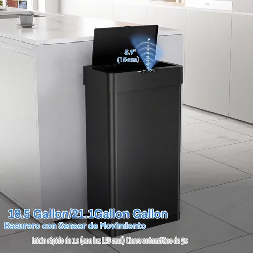 Vista 4 de Cubo de basura con sensor de movimiento, sin contacto, cubo de basura automático inteligente con tapa de cierre suave, anillo de retención de bolsa