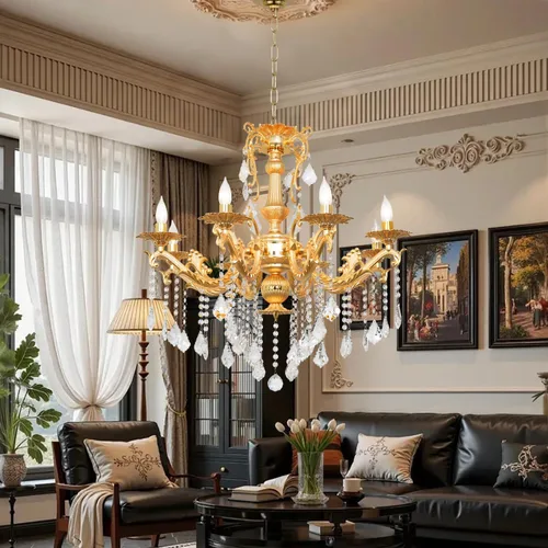 Vista 10 de Moderna Elegante Araña de 6 Luces de Cristal K9 en Bronce Antiguo Iluminación de Techo Colgante Estilo Europeo para Comedor, Sala de Estar