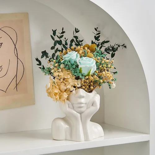Vista 10 de FJS Jarrones de Cerámica con Cara, Jarrones de Flores Blancos para Decoración, 3.5" An x 7" Al Jarrón Decorativo Moderno como Centro de Mesa