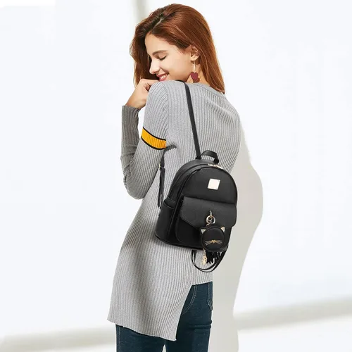 Vista 2 de BESYIGA Mochila pequeña de gatito para niñas, 3 unidades, mochila de cuero para mujeres, bolsa de viaje, mochila para niños, mini mochila