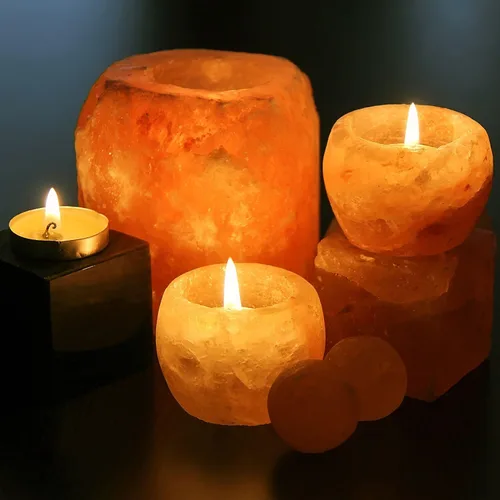 Vista 8 de Himalayan Glow Portavelas de sal del Himalaya tallados a mano, decoración del hogar, artículo ideal como luz nocturna
