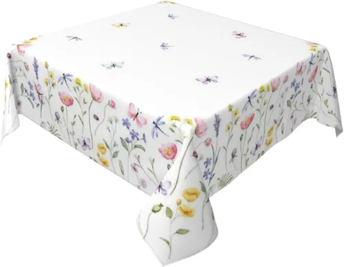 Vista 18 de Mantel floral azul marino de 54 x 54 pulgadas, mantel cuadrado de flores azul oscuro y blanco, mantel de poliéster para fiestas de vacaciones