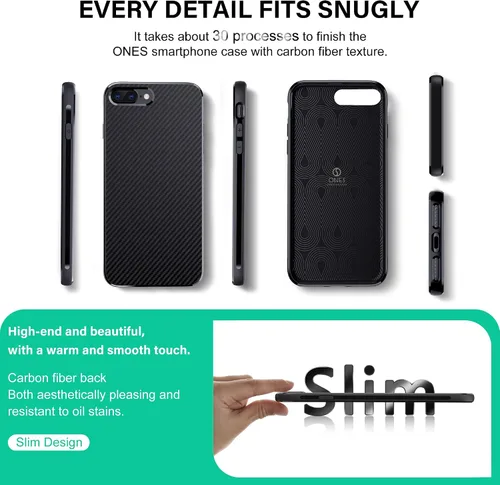 Vista 6 de ONES Funda delgada para iPhone 8 Plus / 7 Plus, cubierta de patrón de fibra de carbono, funda protectora a prueba de golpes con diseño minimalista