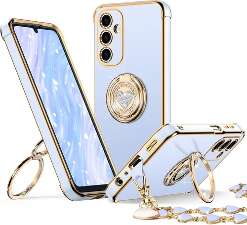 Vista 7 de XYZ Funda para Galaxy A14 5G con soporte y doble anillo, funda de lujo para Samsung A14 5G, color negro