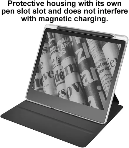 Vista 4 de Funda para Kindle Scribe con portalápices (rotación de 360 grados y encendido automático/apagado automático), funda con soporte de folio premium