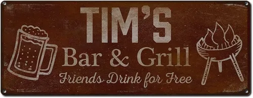 Vista 64 de Adam's Bar and Grill Friends Drink for Free, cartel de aluminio de 5.75 x 15.5 pulgadas, accesorios personalizados para bar y decoración de pared