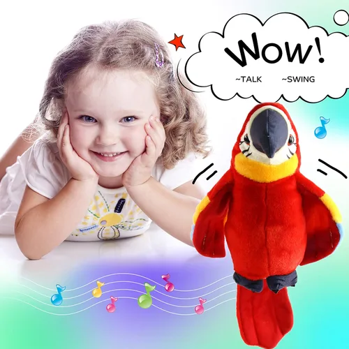 Vista 4 de Houwsbaby Loro Parlante de Peluche Rojo de 9'' Compañero que Repite Lo Que Dices con Grabación, Animal de Peluche Guacamayo Electrónico Interactivo