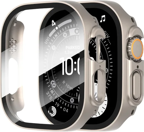 Vista 47 de Diruite Juego de 2 fundas para Apple Watch Series 3/2/1 de 38mm, protector de pantalla de vidrio templado ultradelgado de todo alrededor para iWatch