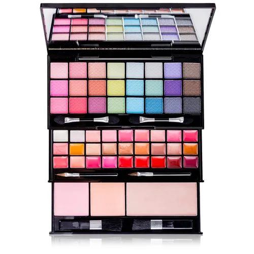 Vista 2 de Shany Classy & Sassy All-in-One Kit con Espejo, Aplicadores de Maquillaje, 24 sombras, 18 brillos labiales, 2 rubores y 1 base