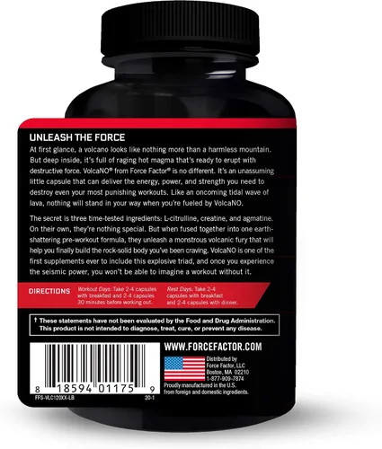 Vista 3 de Force Factor Volcano Pre-Entrenamiento Suplemento de Óxido Nítrico Booster para Hombres with Creatine and L-Citrulline to Help Boost Nitric Oxide