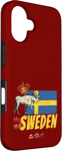 Vista 3 de Funda para iPhone 16 Suecia con bandera vintage y recuerdo de alce