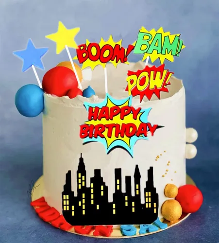 Vista 4 de Decoración para pastel de superhéroe: decoraciones de feliz cumpleaños para suministros de fiesta temática de héroes