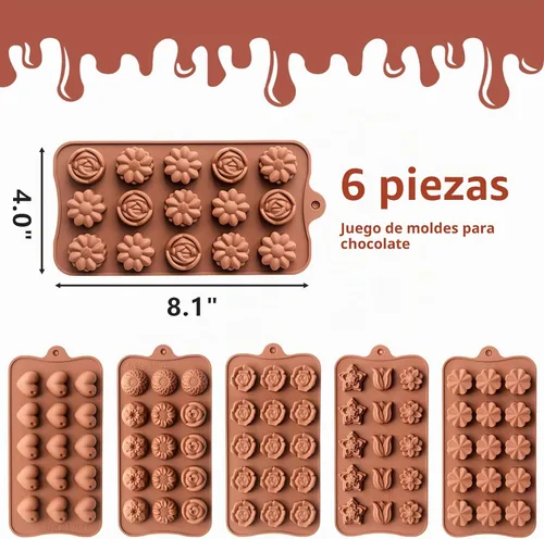 Vista 2 de 6 paquetes de moldes de silicona para caramelos de chocolate con forma de flor, moldes de silicona antiadherentes de grado alimenticio para gelatina