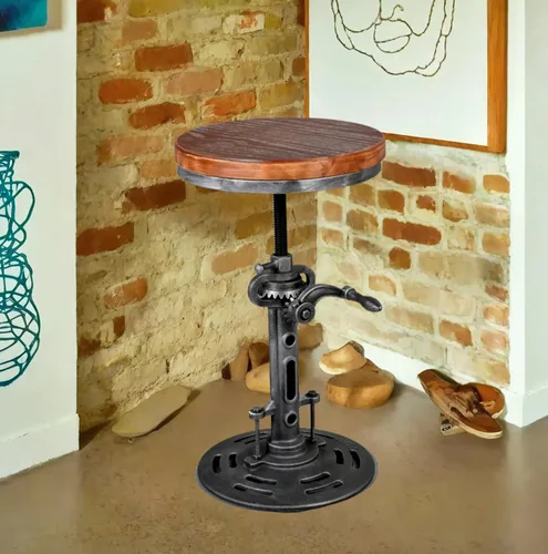 Vista 10 de Topower American Antique Industrial DIY Crank Taburete Base de Hierro Fundido Taburete de Bar Diseño Metal Altura Ajustable Bar Silla PU Asiento