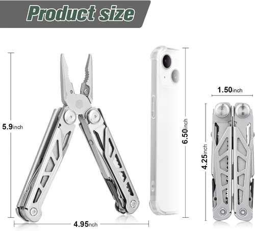 Vista 2 de FLYHOMES Cuchillo de bolsillo multiherramienta, alicates multiherramienta 16 en 1 con bloqueo de seguridad, tijeras, destornillador y sierra