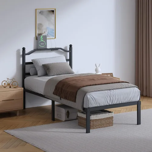Vista 10 de SHOANED Marco de cama de metal de 14 pulgadas - Marco de cama de tamaño completo resistente con cabecero, plataforma de listones de acero básico