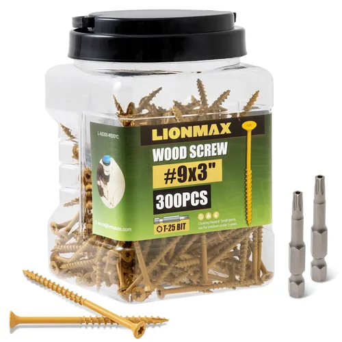 Vista 20 de LIONMAX Tornillos de cubierta de 2-1/2 pulgadas, tornillos para madera #9 x 2-1/2 pulgadas, 50 unidades, resistentes a la corrosión, revestimiento