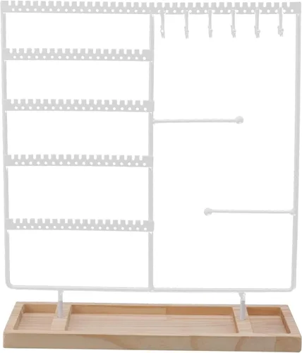 Vista 6 de Percha de aretes, soporte de aretes de hierro con base de madera para exhibición de aretes y pulseras