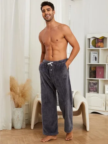 Vista 5 de Vulcanodon 2 Pack Mens PlushWarmPajama Pants, Fluffy Soft Fleece Sleep Pant with Pockets Lounge Pj Bottoms for Men