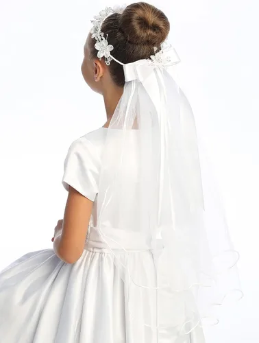 Vista 2 de Swea Pea & Lilli - Velo de primera comunión para niñas, tocado blanco para la primera comunión con diadema y flores, Blanco