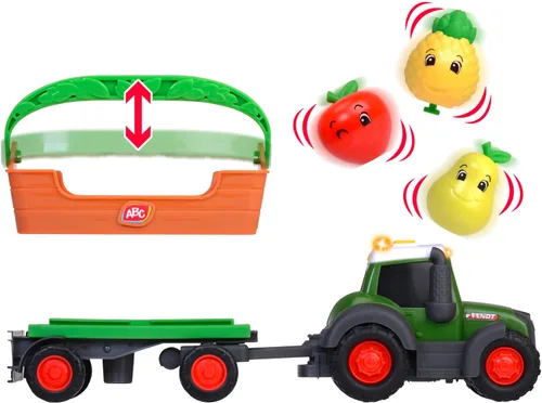 Vista 3 de Dickie 204115010 ABC - Tractor de frutas con remolque, fruta incluida, luz de trinquete, sonido, 11.8 in