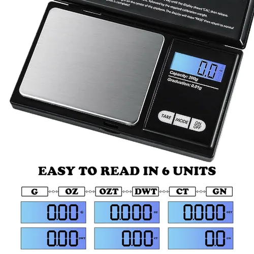 Vista 4 de Báscula digital de bolsillo de 7.05 oz x 0.00 oz, con pantalla LCD retroiluminada, pequeña escala digital de gramo de bolsillo para cocina, joyería
