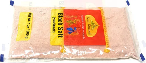 Vista 2 de Asian Kitchen Sal negra (Kala Namak Mineral) en polvo, vegana 7.05 oz (7 onzas) sin refinar, pura y natural, apta para gluten, sin OMG, origen