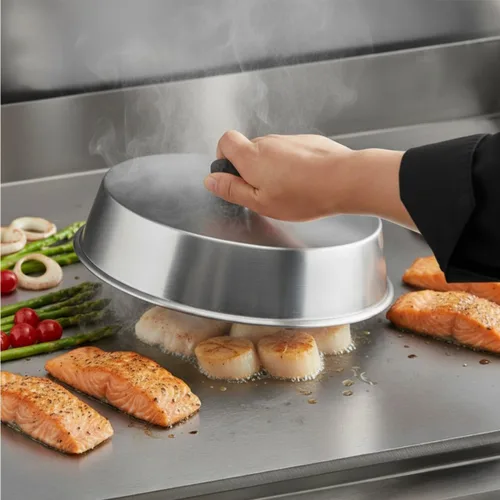 Vista 2 de TrueCraftware - Juego de 2 cubiertas de aluminio para parrilla de 9 pulgadas con perilla de plástico negro, cúpula de fusión de queso, cúpula