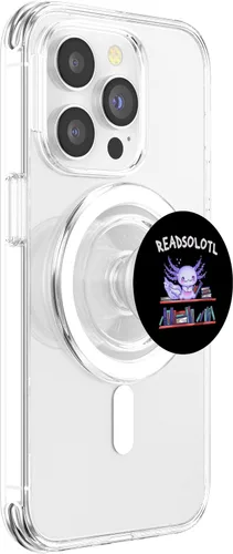 Vista 3 de Bibliotecario Axolotl gótico gótico amante de la lectura de libros PopSockets MagSafe PopGrip para iPhone