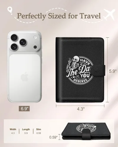 Vista 3 de Slohif Funda para pasaporte para viajes, para mujeres y hombres, bloqueo RFID, protector de pasaporte para tarjetas de tarjeta de embarque, Negro