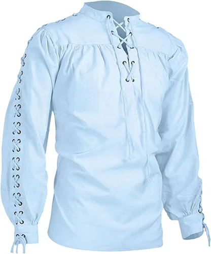 Vista 6 de Camisa medieval pirata para hombre, manga larga, con cordones, gótico renacentista, steampunk