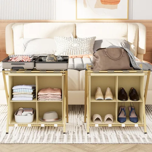 Vista 15 de aboxoo Portaequipajes con almacenamiento, soportes plegables para maleta para habitación de invitados, soporta hasta 120 libras, soportes