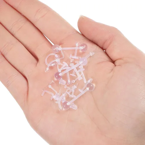 Vista 5 de 29 piezas de retenedores de piercing transparentes – Piercing de nariz transparente acrílico – aretes de nariz, aretes de tabique, juego de joyería