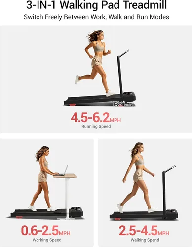 Vista 4 de Walking Pad Treadmill with Handle Bar & Vibration Plate Negro textura
